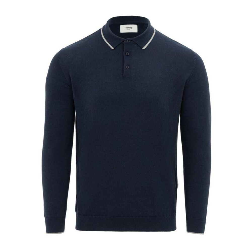 Firetrap Mens Long-Sleeved Polo Shirt / Navy/Gray